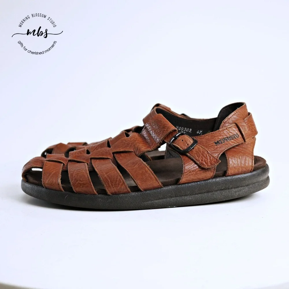 Mephisto Sam Woven Fisherman Soft-Air Travel Comfort Sandals Brown Men EU 47